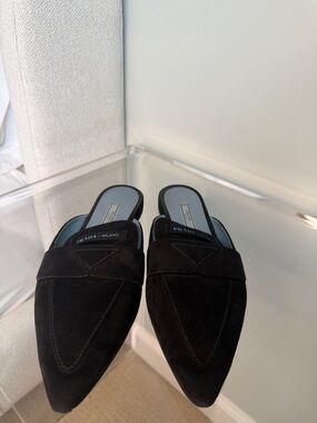 Prada Black Suede Pointed Mules
